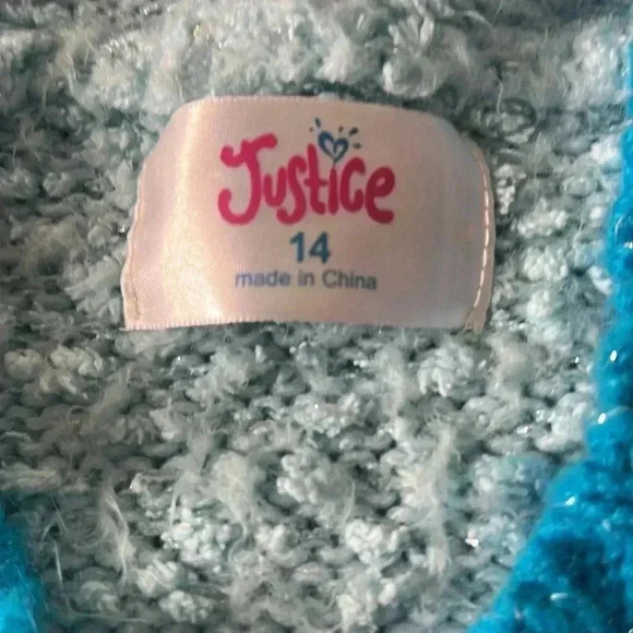Justice Blue Fuzzy Sweater Hoodie Size 14 - Picture 5 of 7
